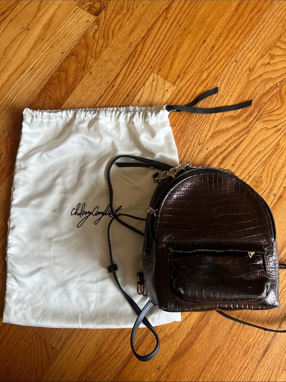 Che by Chelsey Black Croc-Embossed Mini Backpack